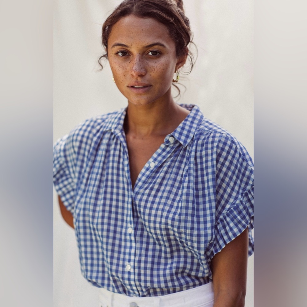 Trovata Birds Of Paradis Marianne Shirt Navy Gingham Size Large